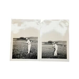 2 Vtg Men Playing Golf Original Monochrome Photography Found Portrait Snapshot